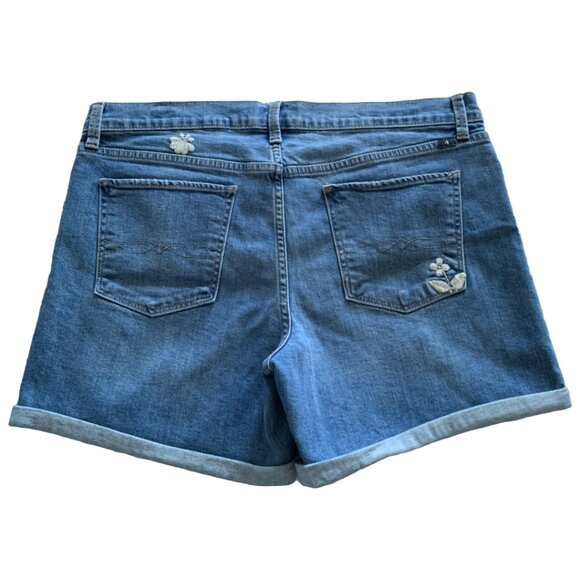 LUCKY BRAND Womens' Blue Palms Floral Embroidered Roll Up Denim Shorts Sz 14/32 - Picture 5 of 8